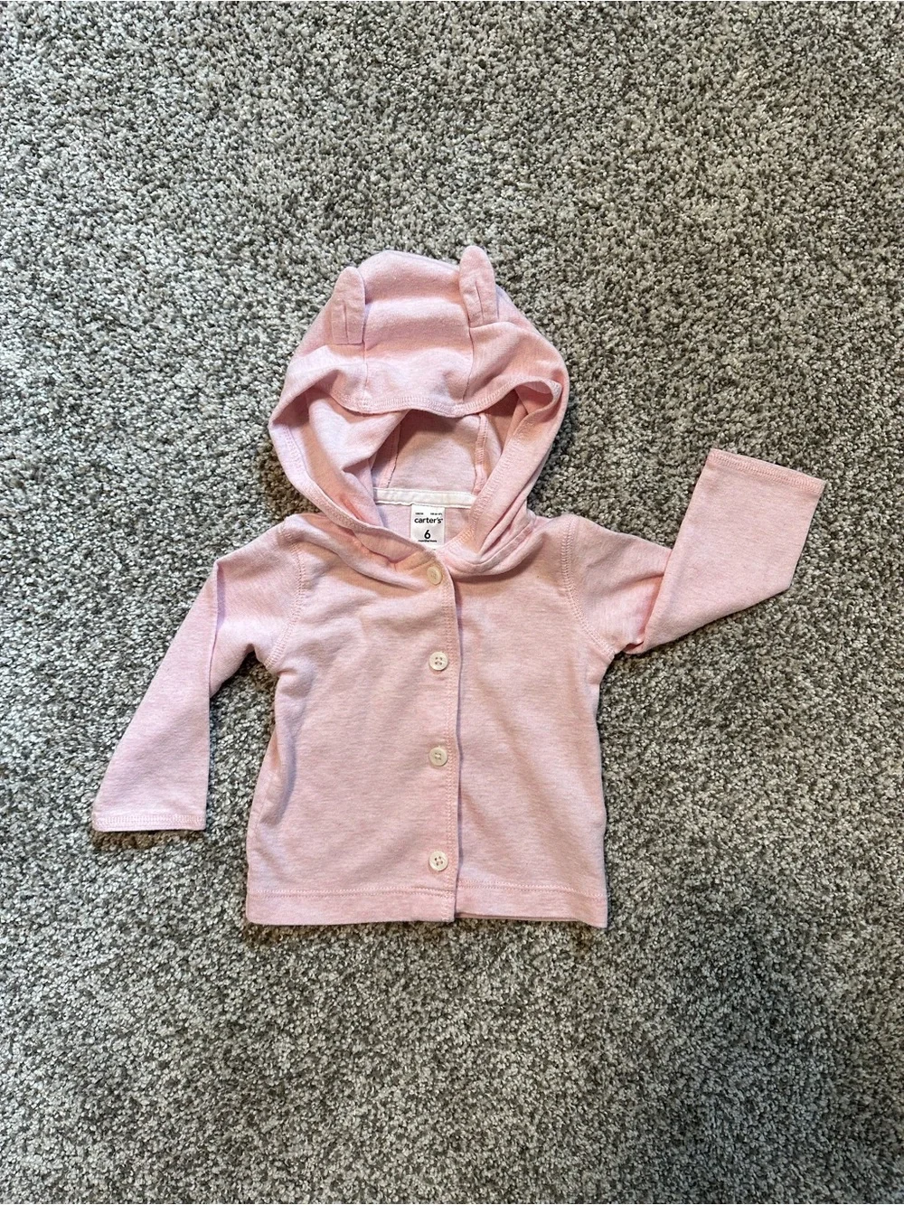 Carter's Light Pink Hooded Button-Front Top with Ear Accent